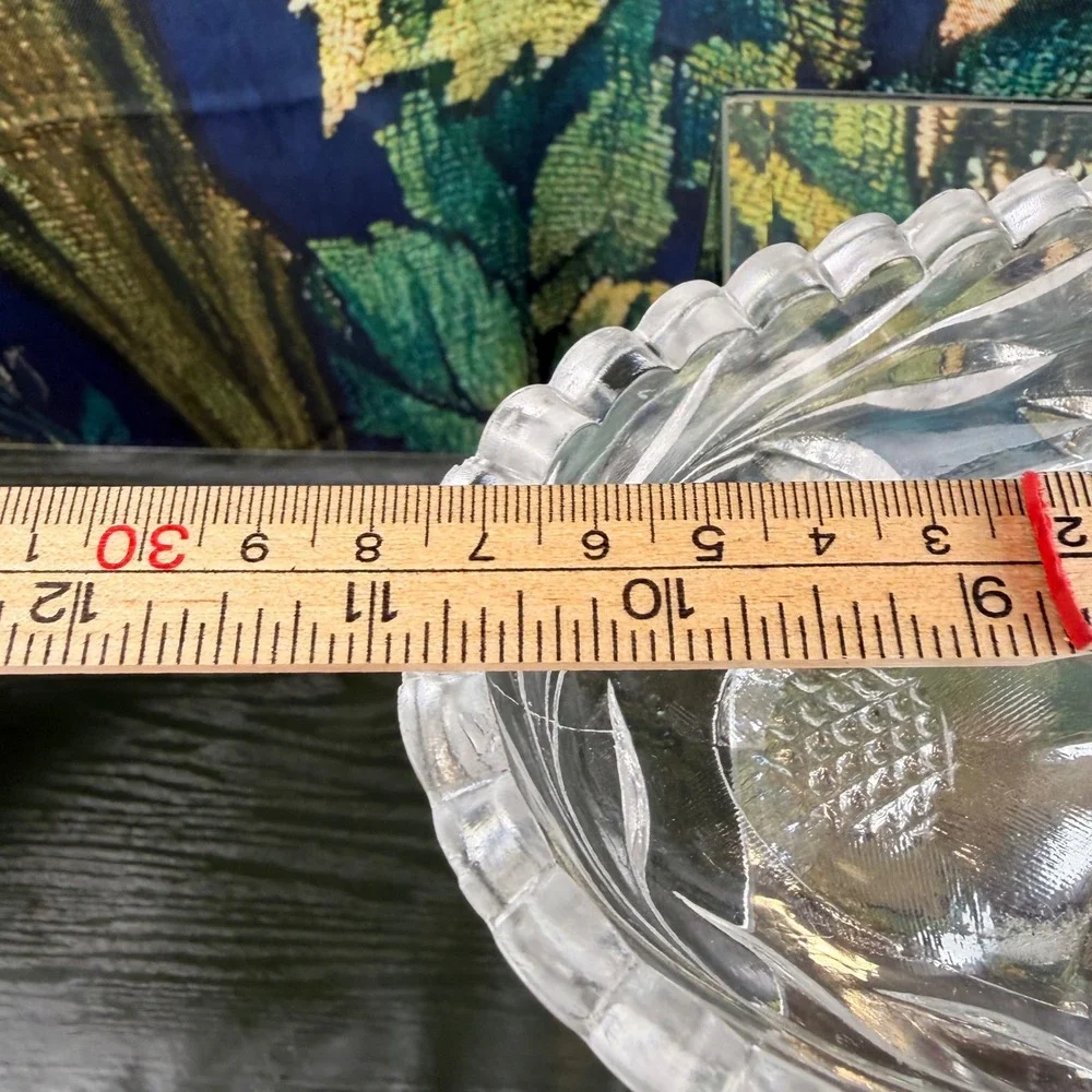 Vintage Clear Pressed Glass‎ Starburst Floral Oval Serving Dish Scalloped Rim